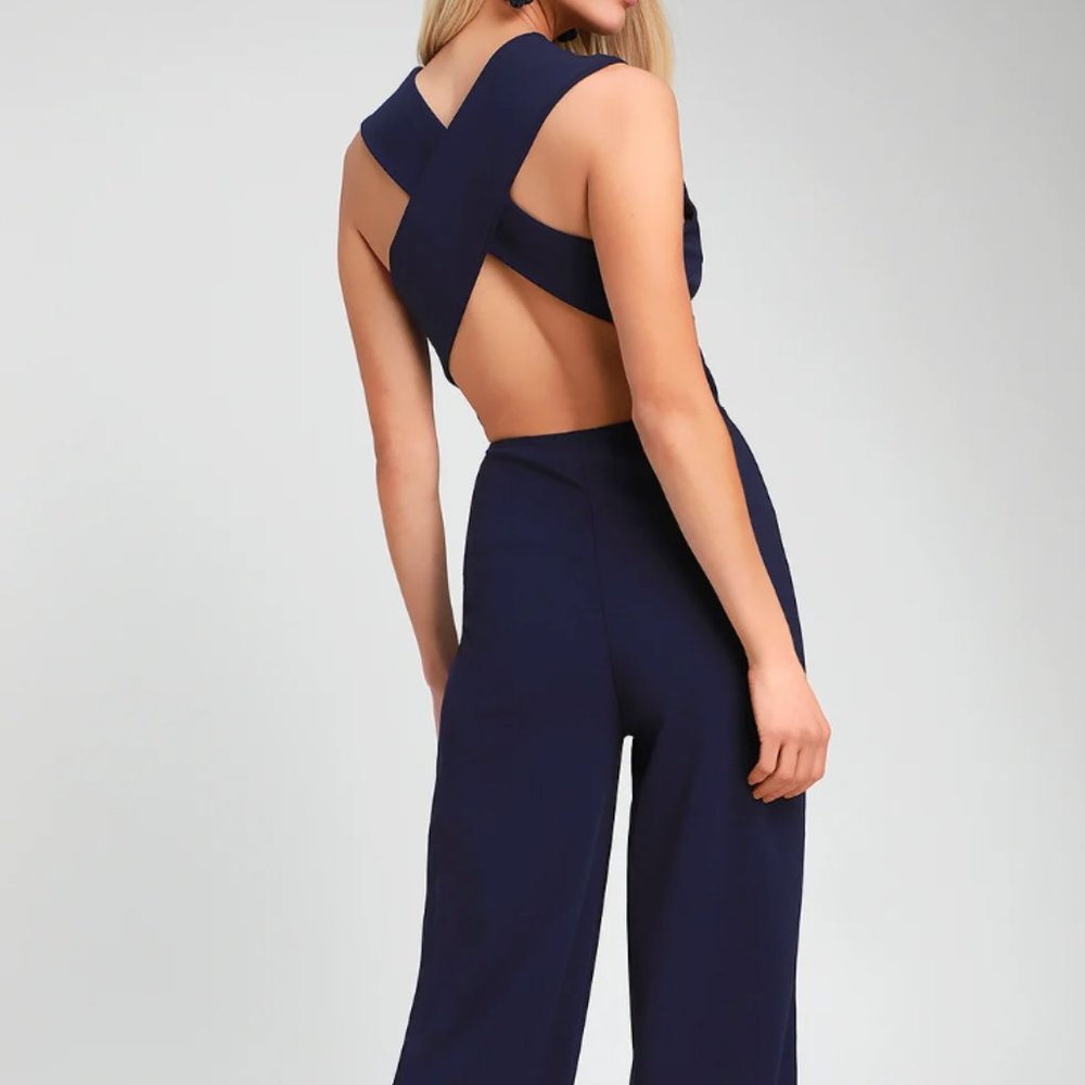 Navy Blue Backless Jumpsuit